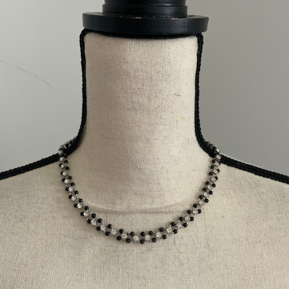 Sparkly Black Crystal Rhinestone Necklace & Earrings Set Matching Event‎ Demure